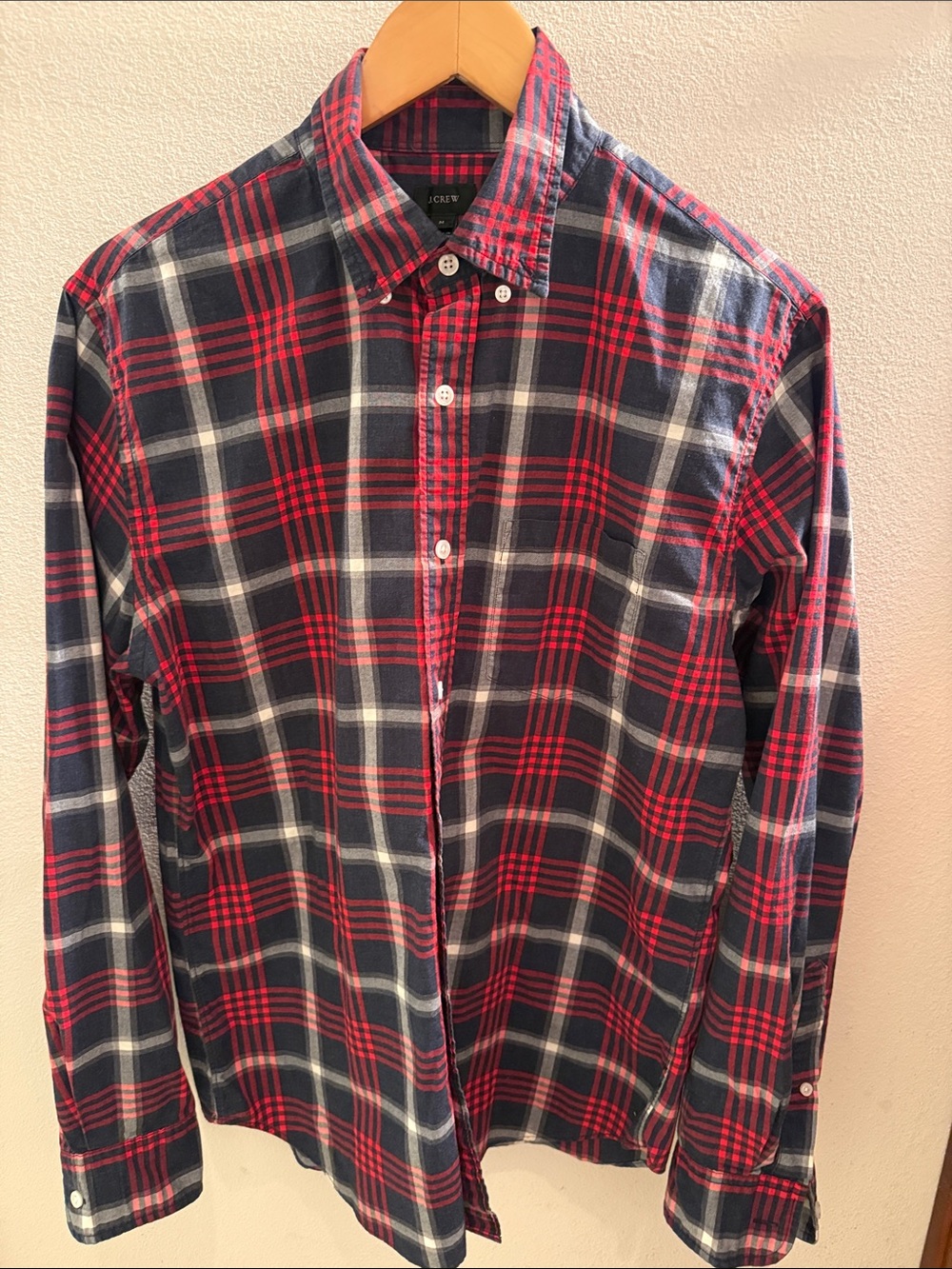 J. Crew Navy, Red and White Button-Down Shirt, Men, Medium, EUC